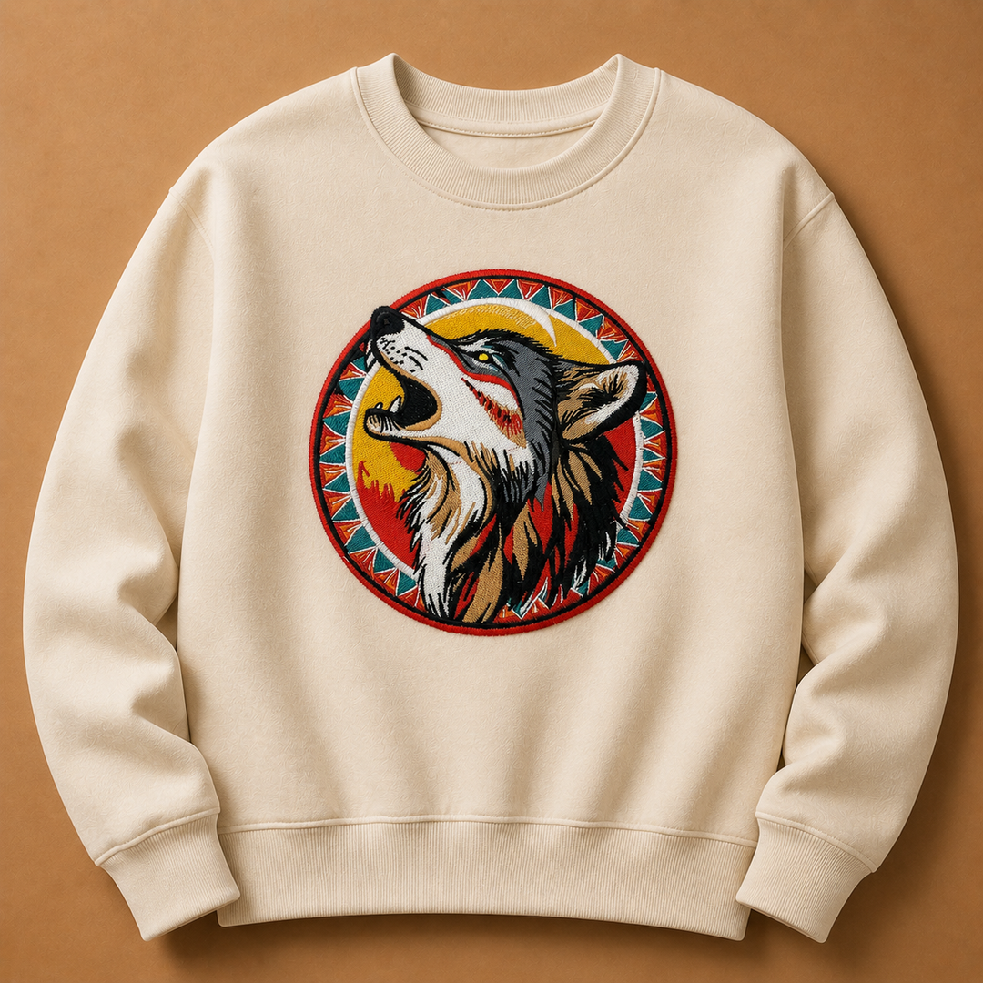 Howling Wolf Machine Embroidered Sweatshirt – Hand Finished in Dubai | EmbroMania