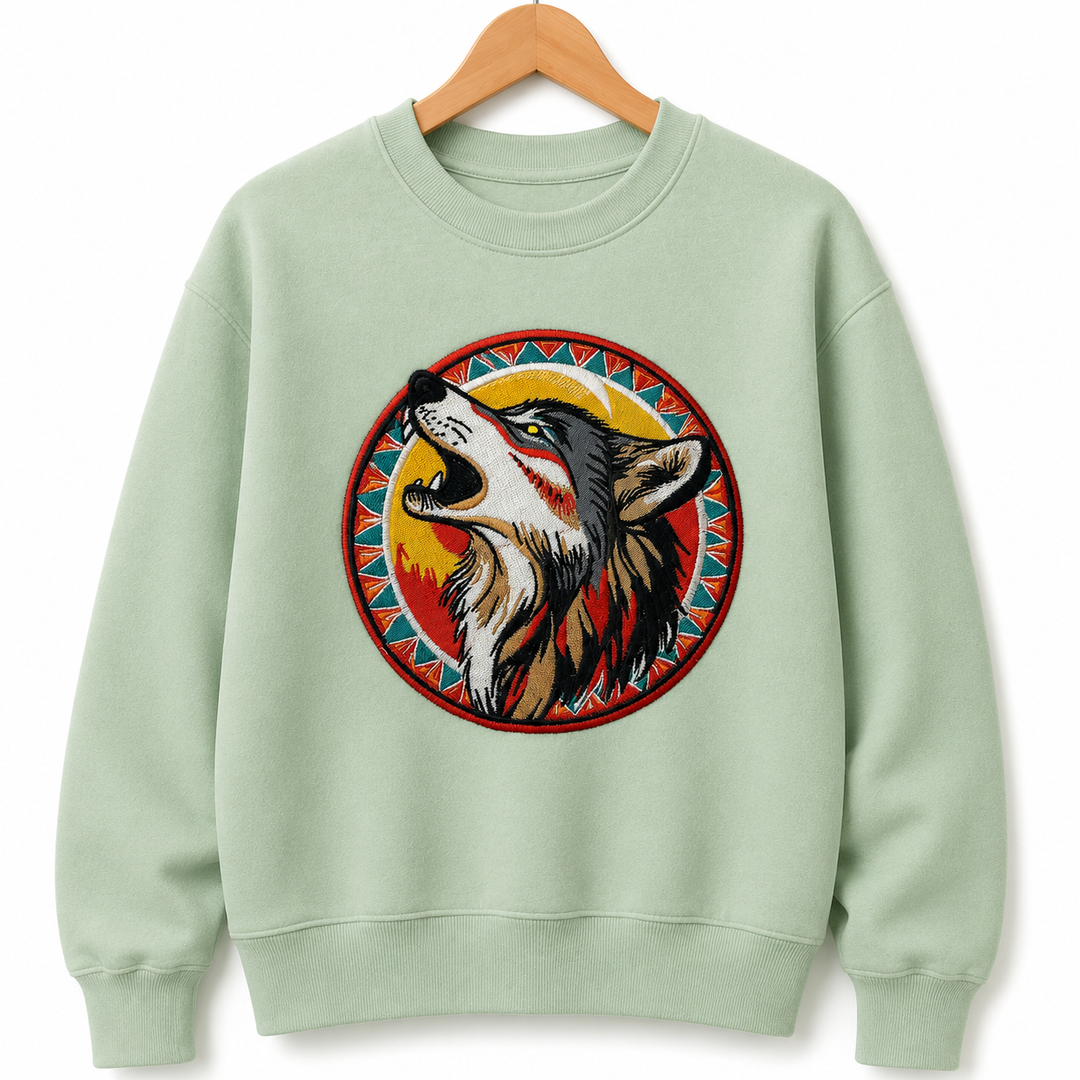 Howling Wolf Machine Embroidered Sweatshirt – Hand Finished in Dubai | EmbroMania