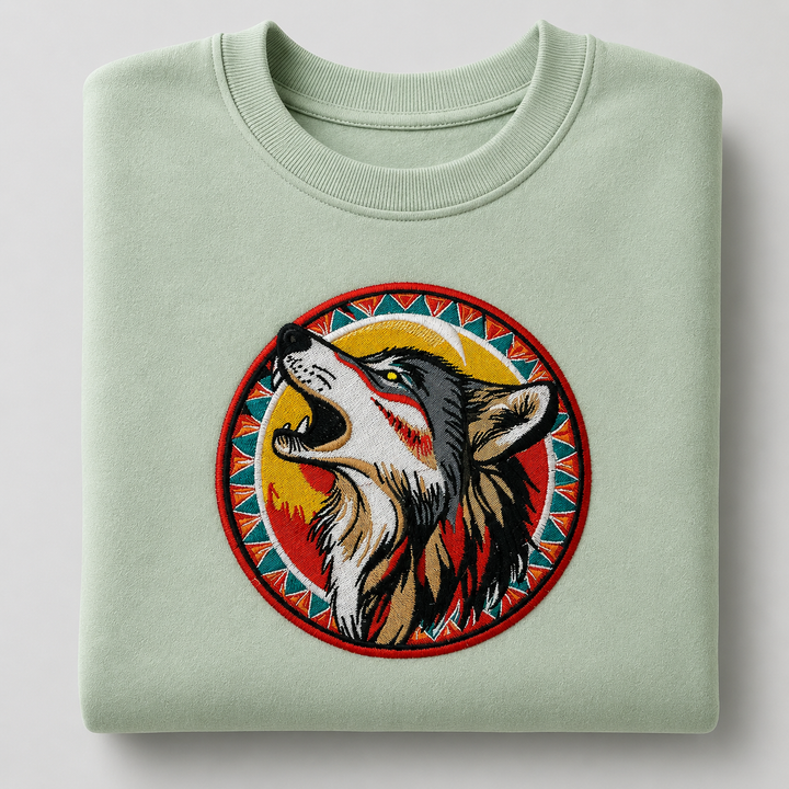 Howling Wolf Machine Embroidered Sweatshirt – Hand Finished in Dubai | EmbroMania