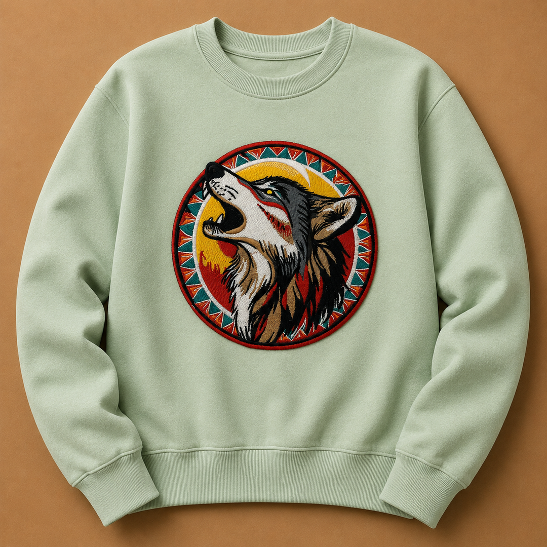 Howling Wolf Machine Embroidered Sweatshirt – Hand Finished in Dubai | EmbroMania