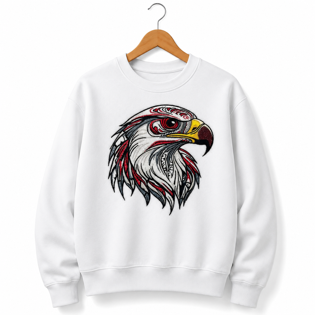 Eagle Head Machine Embroidered Sweatshirt – Hand Finished in Dubai | EmbroMania