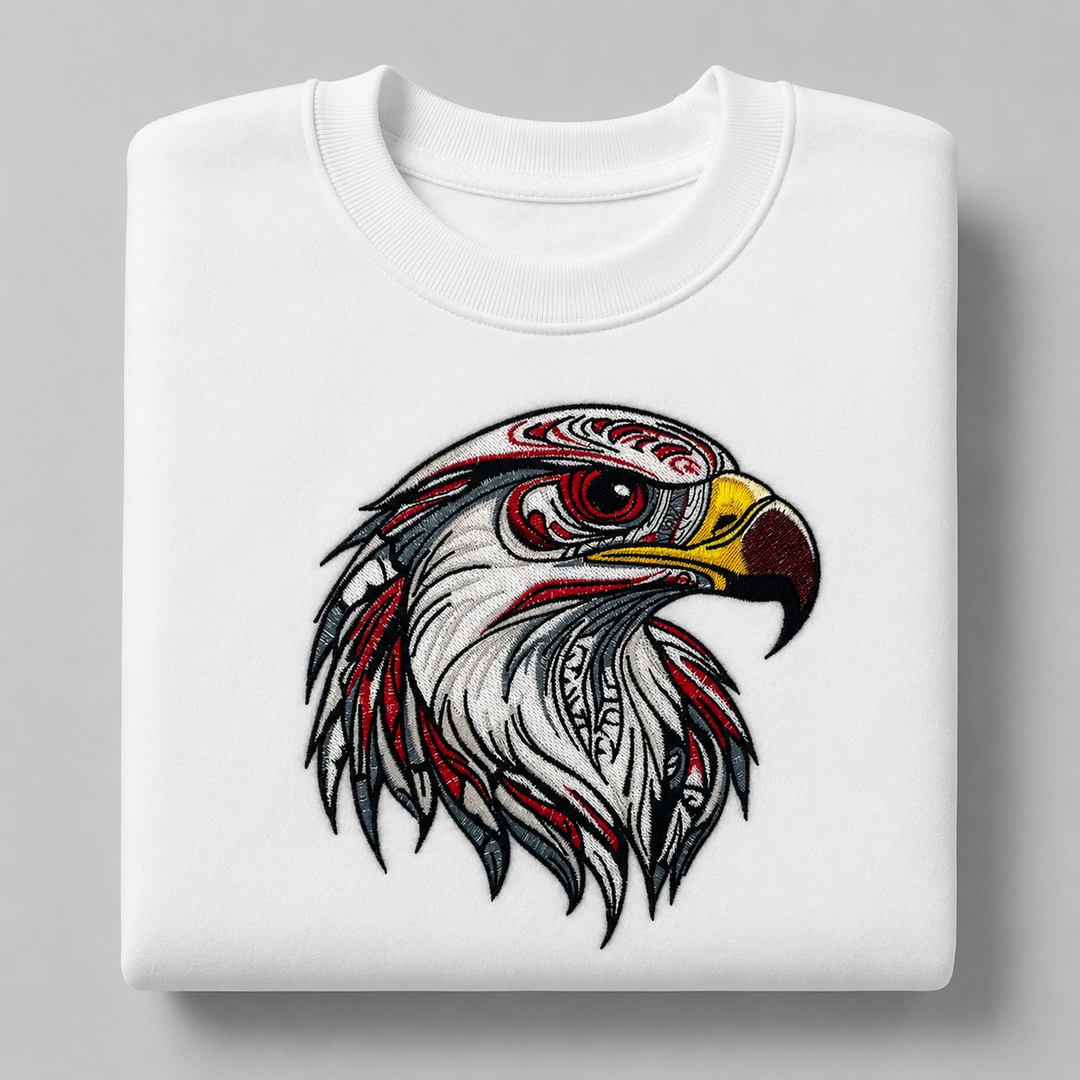 Eagle Head Machine Embroidered Sweatshirt – Hand Finished in Dubai | EmbroMania