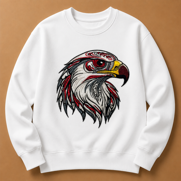 Eagle Head Machine Embroidered Sweatshirt – Hand Finished in Dubai | EmbroMania