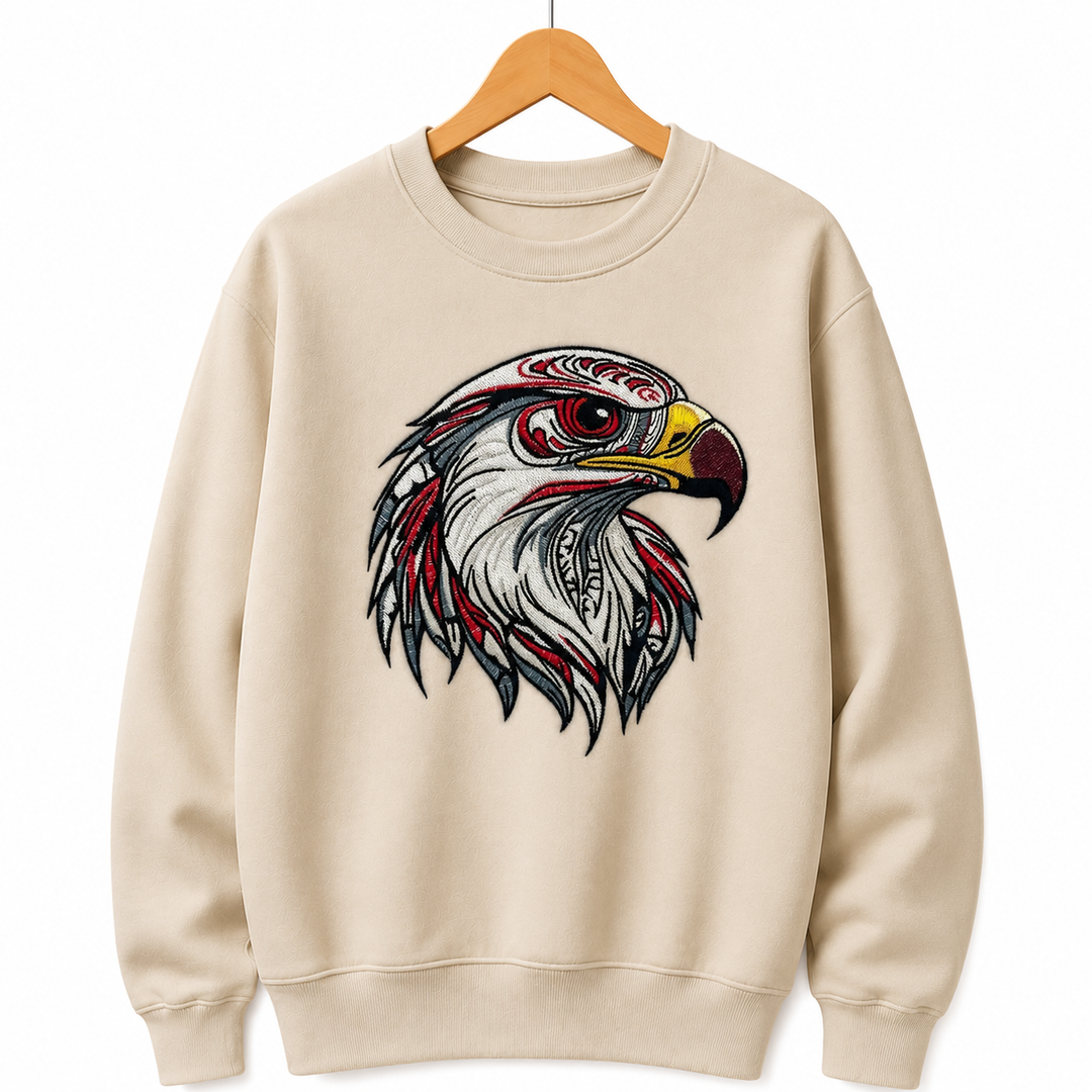 Eagle Head Machine Embroidered Sweatshirt – Hand Finished in Dubai | EmbroMania