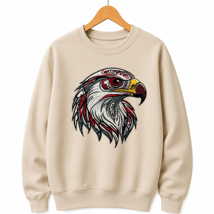 Eagle Head Machine Embroidered Sweatshirt – Hand Finished in Dubai | EmbroMania