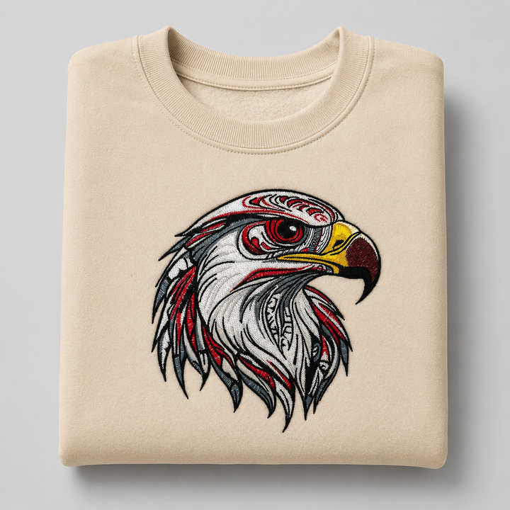 Eagle Head Machine Embroidered Sweatshirt – Hand Finished in Dubai | EmbroMania