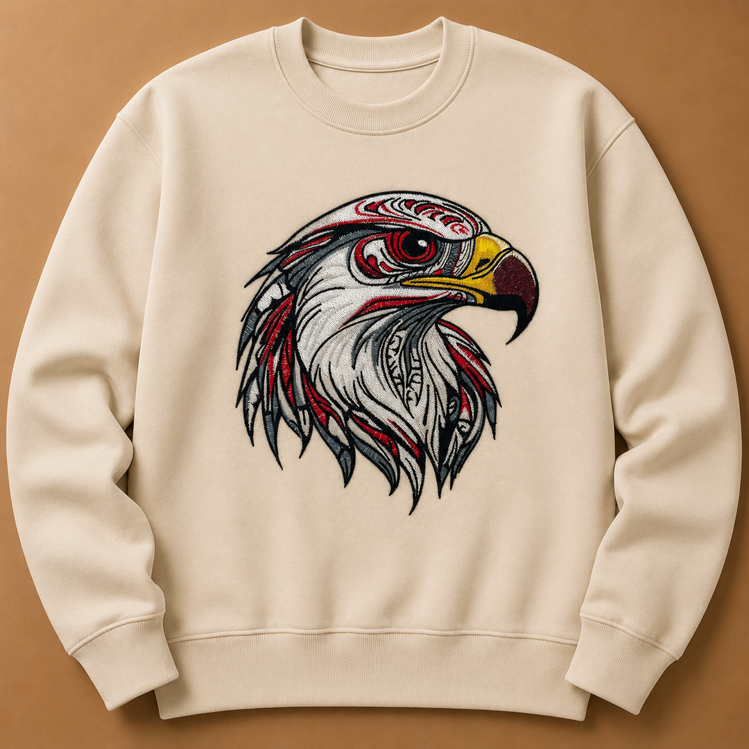 Eagle Head Machine Embroidered Sweatshirt – Hand Finished in Dubai | EmbroMania
