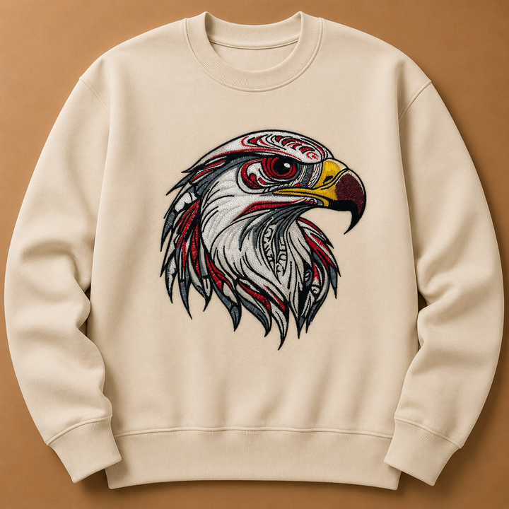 Eagle Head Machine Embroidered Sweatshirt – Hand Finished in Dubai | EmbroMania