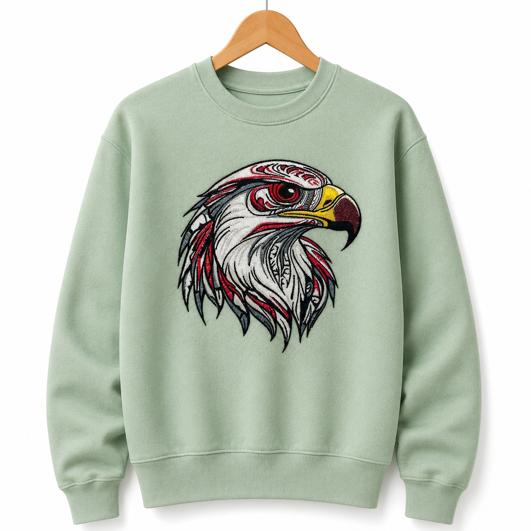 Eagle Head Machine Embroidered Sweatshirt – Hand Finished in Dubai | EmbroMania
