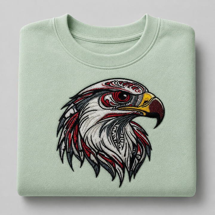 Eagle Head Machine Embroidered Sweatshirt – Hand Finished in Dubai | EmbroMania