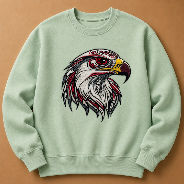 Eagle Head Machine Embroidered Sweatshirt – Hand Finished in Dubai | EmbroMania
