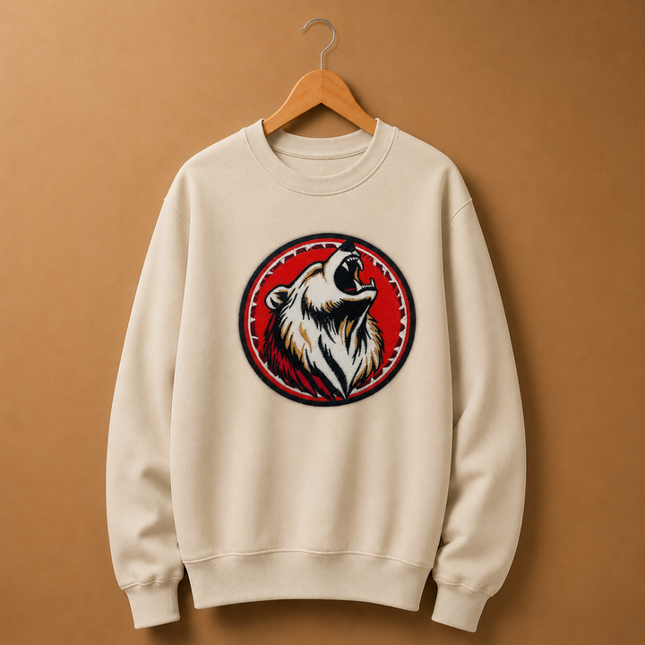 Woodland Bear Portrait Machine Embroidered Sweatshirt – Hand Finished in Dubai | EmbroMania