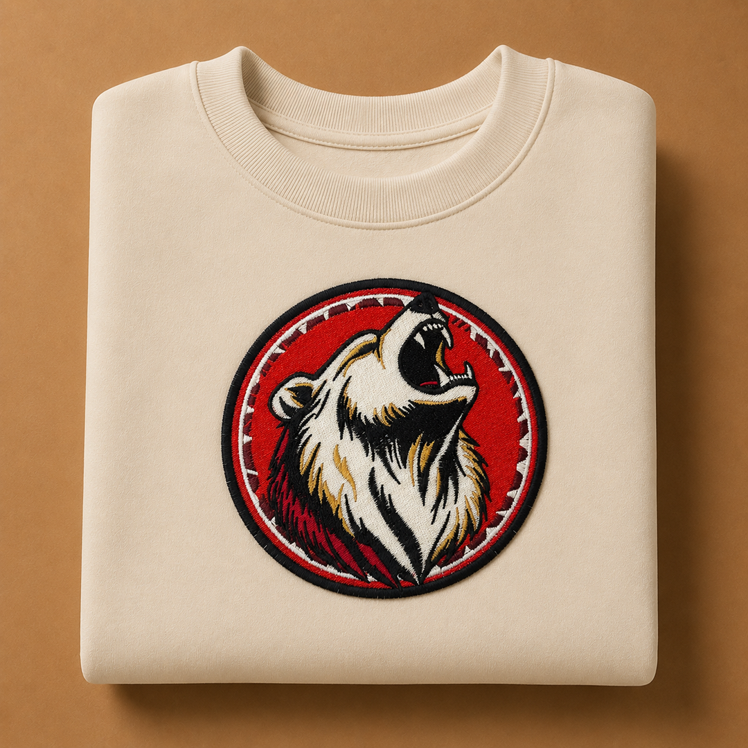 Woodland Bear Portrait Machine Embroidered Sweatshirt – Hand Finished in Dubai | EmbroMania