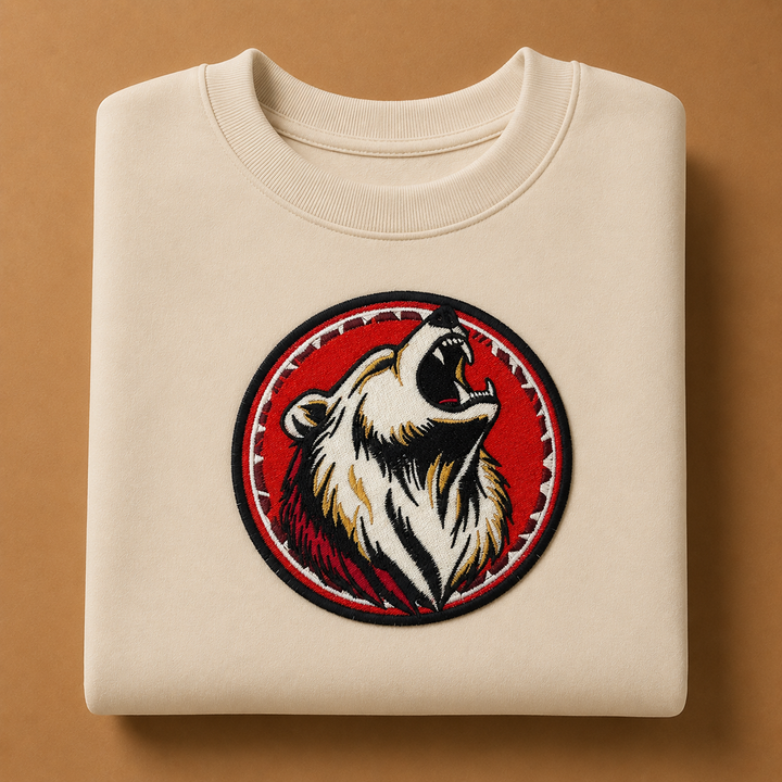 Woodland Bear Portrait Machine Embroidered Sweatshirt – Hand Finished in Dubai | EmbroMania