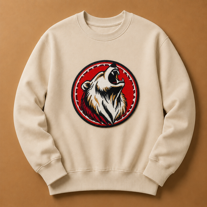 Woodland Bear Portrait Machine Embroidered Sweatshirt – Hand Finished in Dubai | EmbroMania
