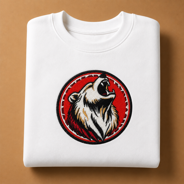 Woodland Bear Portrait Machine Embroidered Sweatshirt – Hand Finished in Dubai | EmbroMania