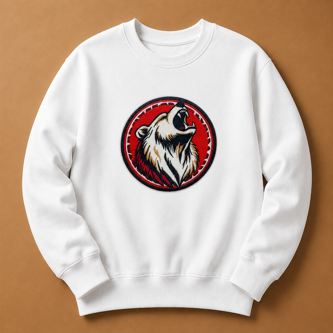 Woodland Bear Portrait Machine Embroidered Sweatshirt – Hand Finished in Dubai | EmbroMania
