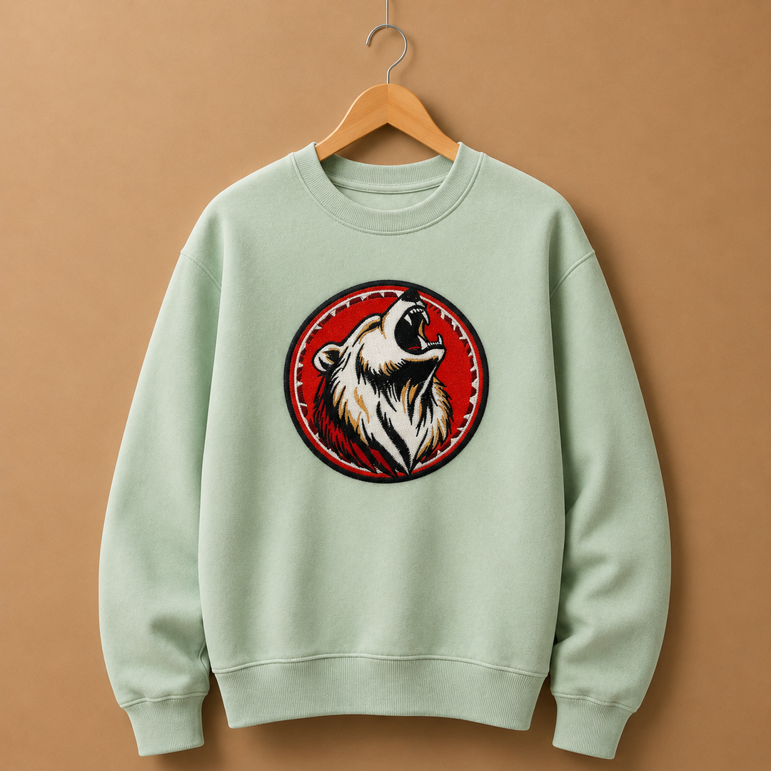 Woodland Bear Portrait Machine Embroidered Sweatshirt – Hand Finished in Dubai | EmbroMania