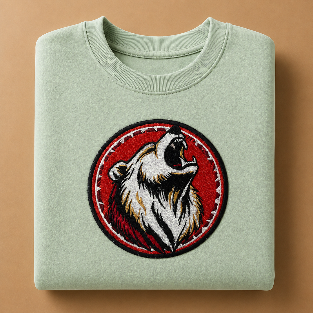 Woodland Bear Portrait Machine Embroidered Sweatshirt – Hand Finished in Dubai | EmbroMania