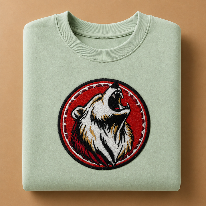 Woodland Bear Portrait Machine Embroidered Sweatshirt – Hand Finished in Dubai | EmbroMania