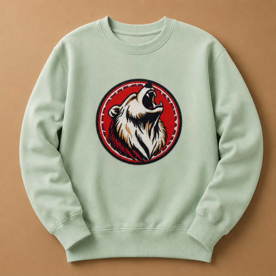 Woodland Bear Portrait Machine Embroidered Sweatshirt – Hand Finished in Dubai | EmbroMania