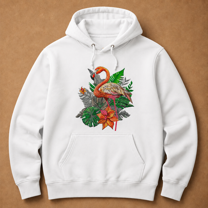 Flamingo Solo Machine Embroidered Hoodie – Hand Finished in Dubai | EmbroMania