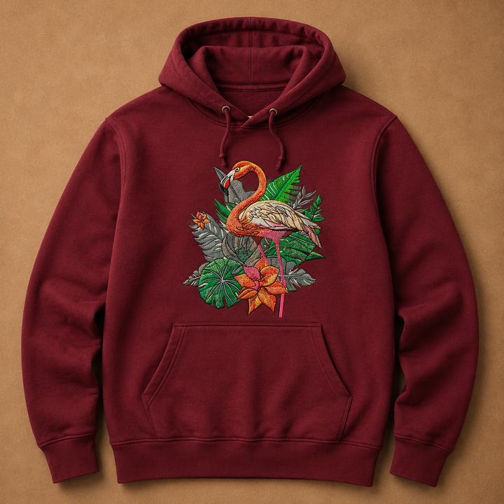 Flamingo Solo Machine Embroidered Hoodie – Hand Finished in Dubai | EmbroMania