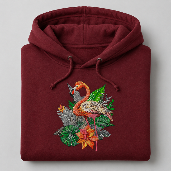 Flamingo Solo Machine Embroidered Hoodie – Hand Finished in Dubai | EmbroMania