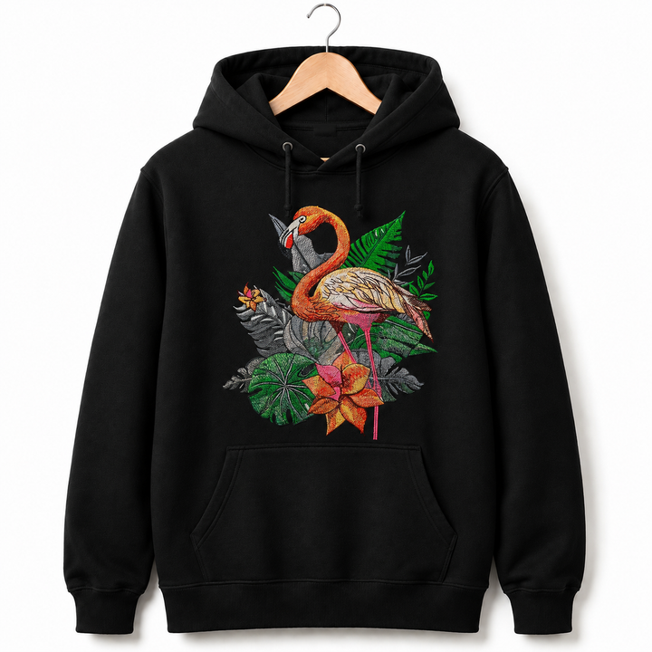 Flamingo Solo Machine Embroidered Hoodie – Hand Finished in Dubai | EmbroMania