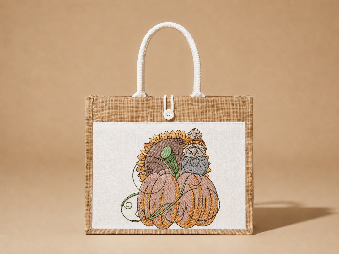 Pumpkin Bird &amp; Sunflower Machine Embroidered Sweatshirt – Hand Finished in Dubai | EmbroMania