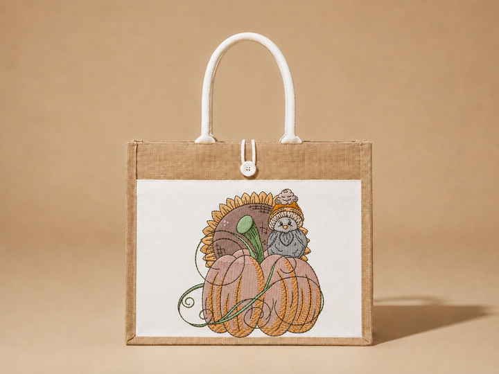 Pumpkin Bird &amp; Sunflower Machine Embroidered Sweatshirt – Hand Finished in Dubai | EmbroMania