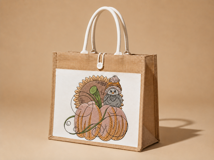 Pumpkin Bird &amp; Sunflower Machine Embroidered Sweatshirt – Hand Finished in Dubai | EmbroMania