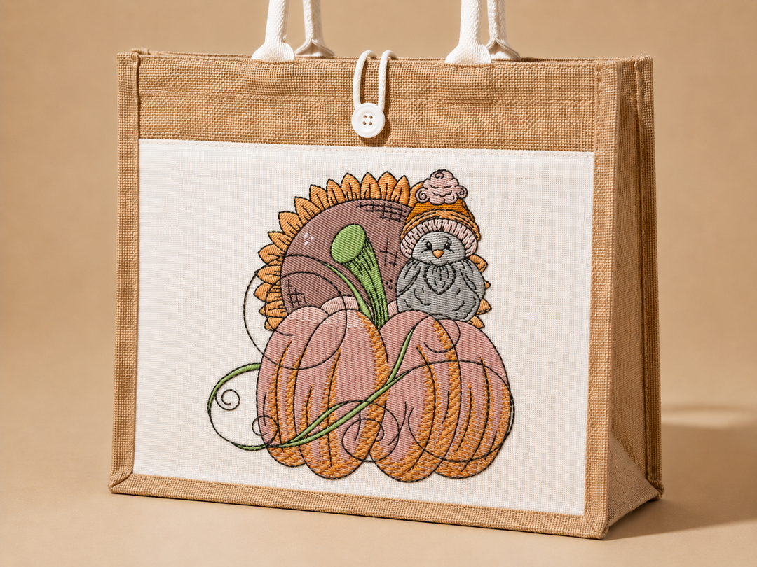 Pumpkin Bird &amp; Sunflower Machine Embroidered Sweatshirt – Hand Finished in Dubai | EmbroMania