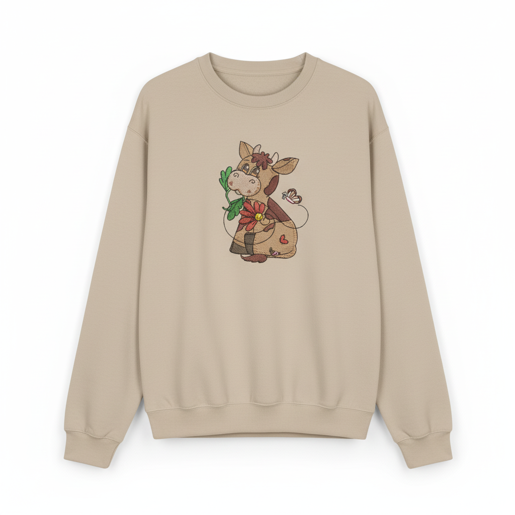 Cow &amp; Butterfly — Premium Embroidered Collection | Hoodie • Sweatshirt • Jute Tote | Original EmbroMania Design