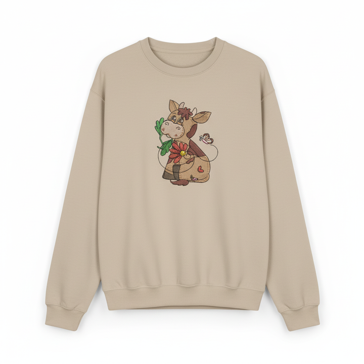 Cow &amp; Butterfly — Premium Embroidered Collection | Hoodie • Sweatshirt • Jute Tote | Original EmbroMania Design