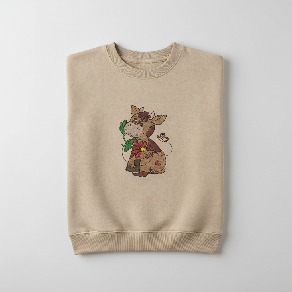 Cow &amp; Butterfly — Premium Embroidered Collection | Hoodie • Sweatshirt • Jute Tote | Original EmbroMania Design
