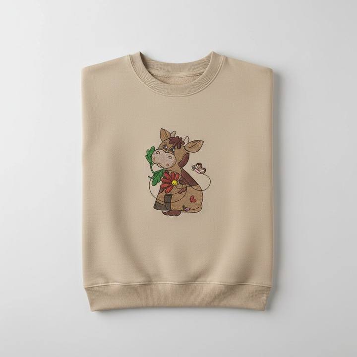 Cow &amp; Butterfly — Premium Embroidered Collection | Hoodie • Sweatshirt • Jute Tote | Original EmbroMania Design