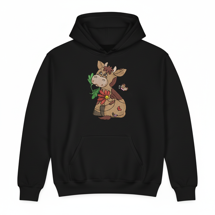 Cow &amp; Butterfly — Premium Embroidered Collection | Hoodie • Sweatshirt • Jute Tote | Original EmbroMania Design