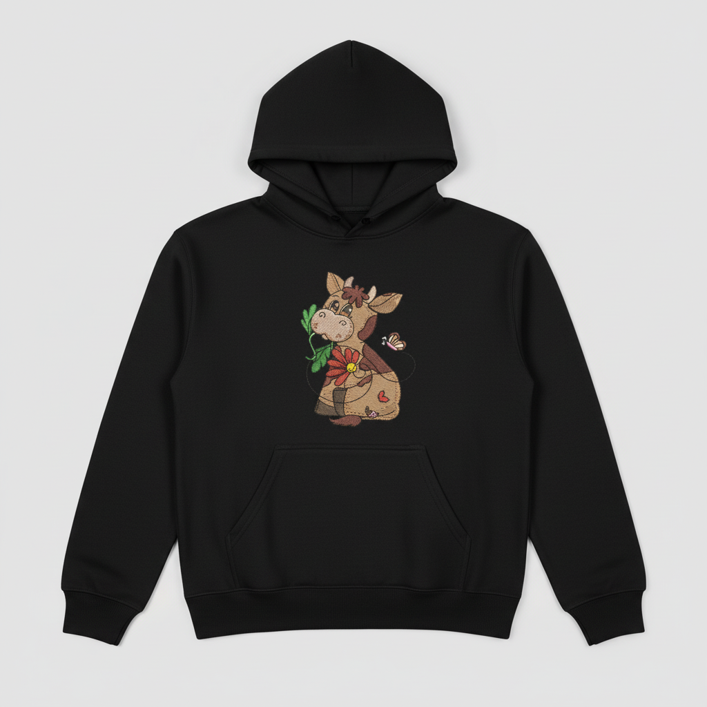 Cow &amp; Butterfly — Premium Embroidered Collection | Hoodie • Sweatshirt • Jute Tote | Original EmbroMania Design