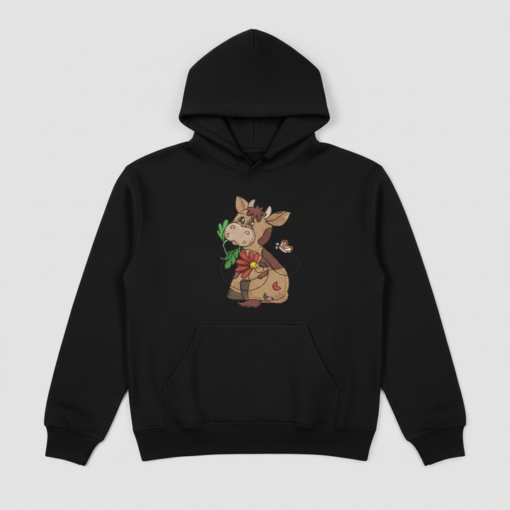 Cow &amp; Butterfly — Premium Embroidered Collection | Hoodie • Sweatshirt • Jute Tote | Original EmbroMania Design