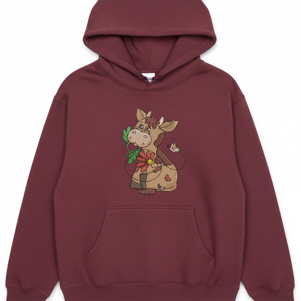 Cow &amp; Butterfly — Premium Embroidered Collection | Hoodie • Sweatshirt • Jute Tote | Original EmbroMania Design