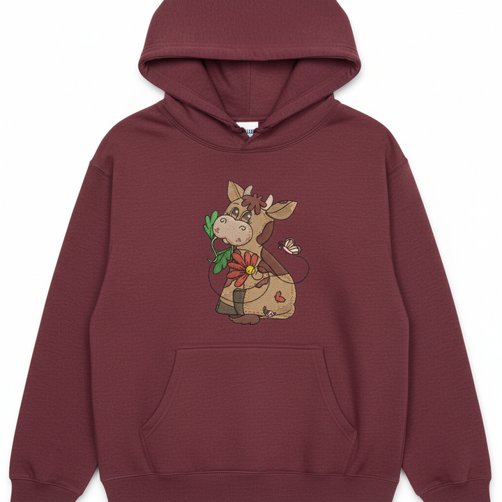 Cow &amp; Butterfly — Premium Embroidered Collection | Hoodie • Sweatshirt • Jute Tote | Original EmbroMania Design