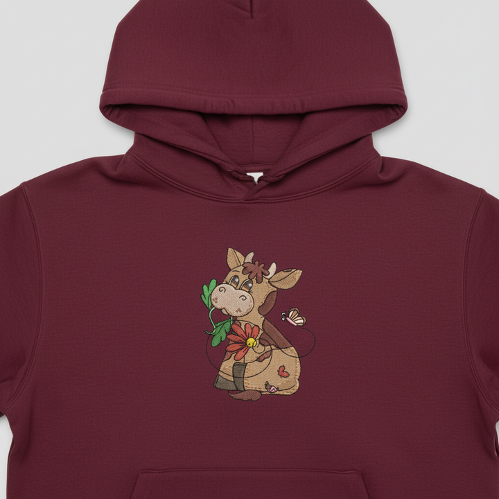 Cow &amp; Butterfly — Premium Embroidered Collection | Hoodie • Sweatshirt • Jute Tote | Original EmbroMania Design