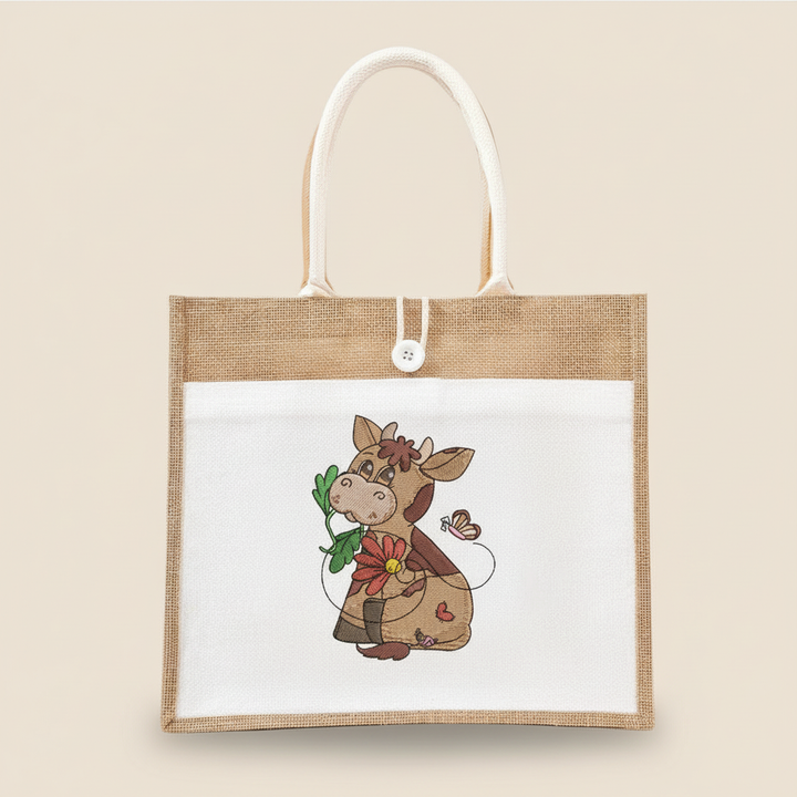 Cow &amp; Butterfly — Premium Embroidered Collection | Hoodie • Sweatshirt • Jute Tote | Original EmbroMania Design