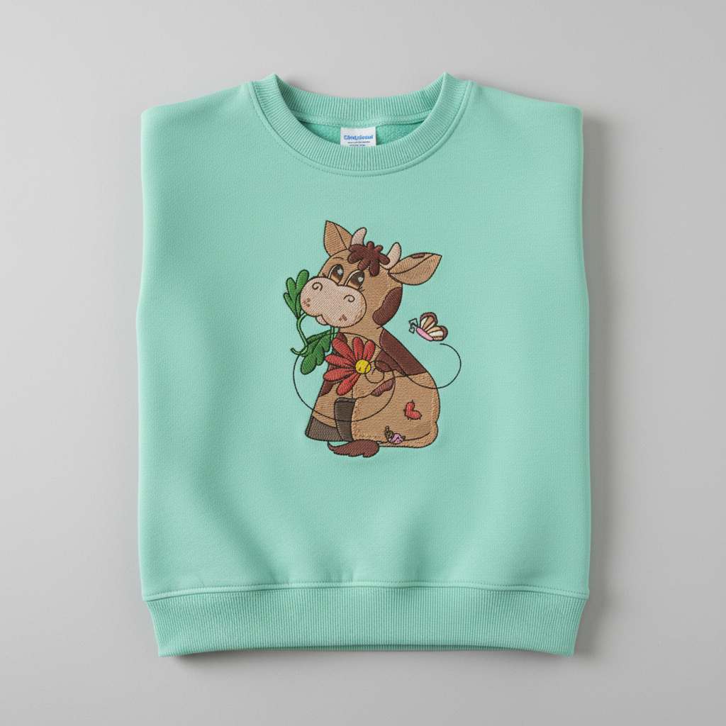 Cow &amp; Butterfly — Premium Embroidered Collection | Hoodie • Sweatshirt • Jute Tote | Original EmbroMania Design