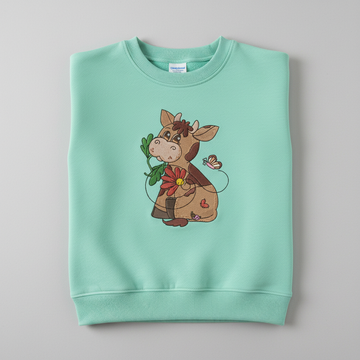 Cow &amp; Butterfly — Premium Embroidered Collection | Hoodie • Sweatshirt • Jute Tote | Original EmbroMania Design