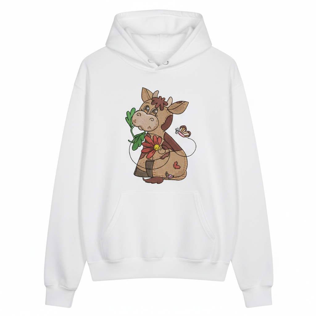 Cow &amp; Butterfly — Premium Embroidered Collection | Hoodie • Sweatshirt • Jute Tote | Original EmbroMania Design