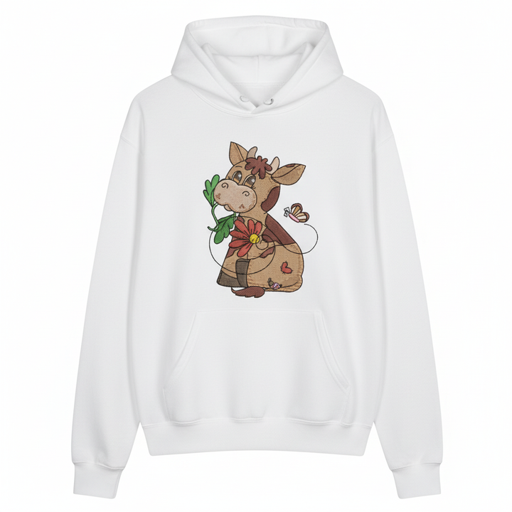 Cow &amp; Butterfly — Premium Embroidered Collection | Hoodie • Sweatshirt • Jute Tote | Original EmbroMania Design