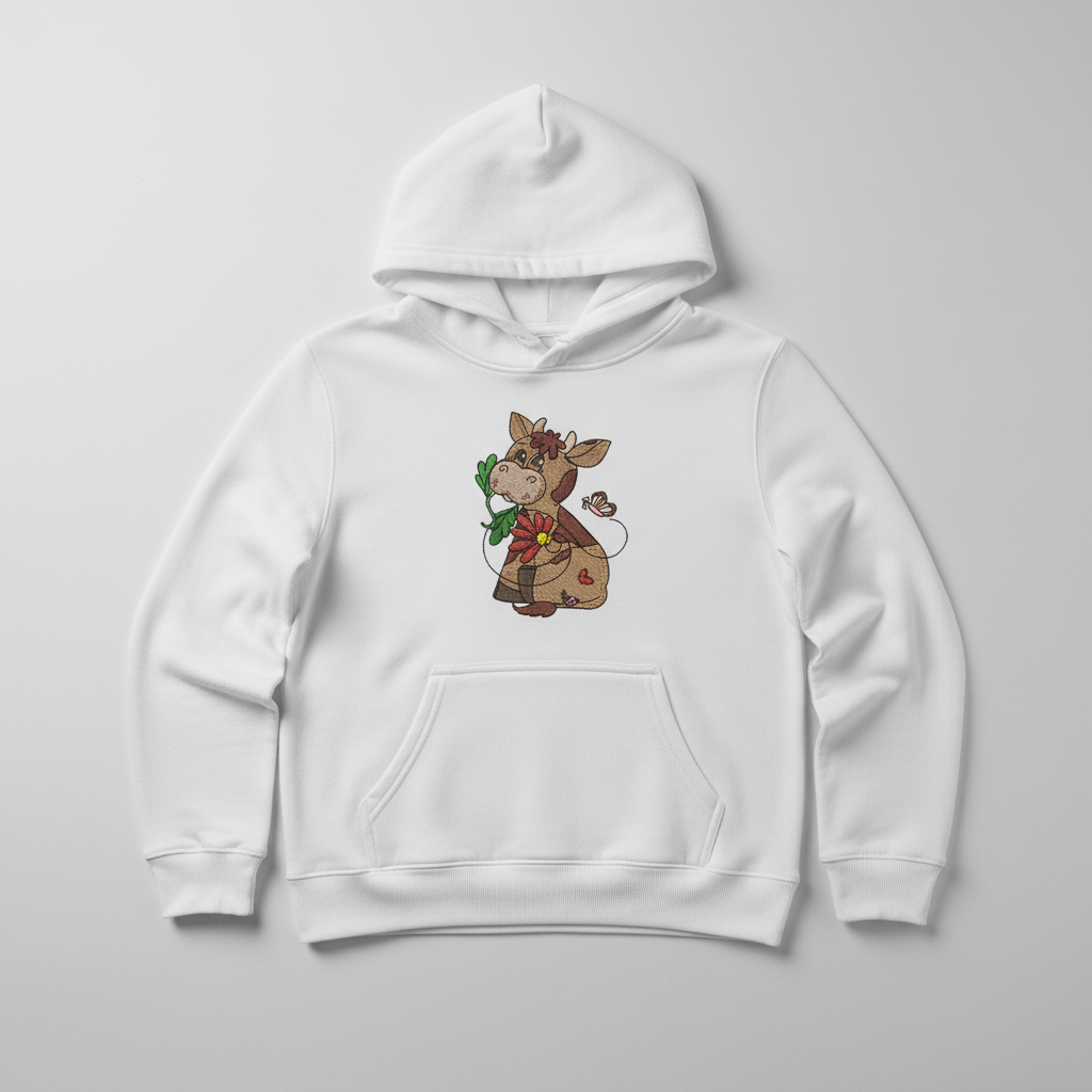 Cow &amp; Butterfly — Premium Embroidered Collection | Hoodie • Sweatshirt • Jute Tote | Original EmbroMania Design