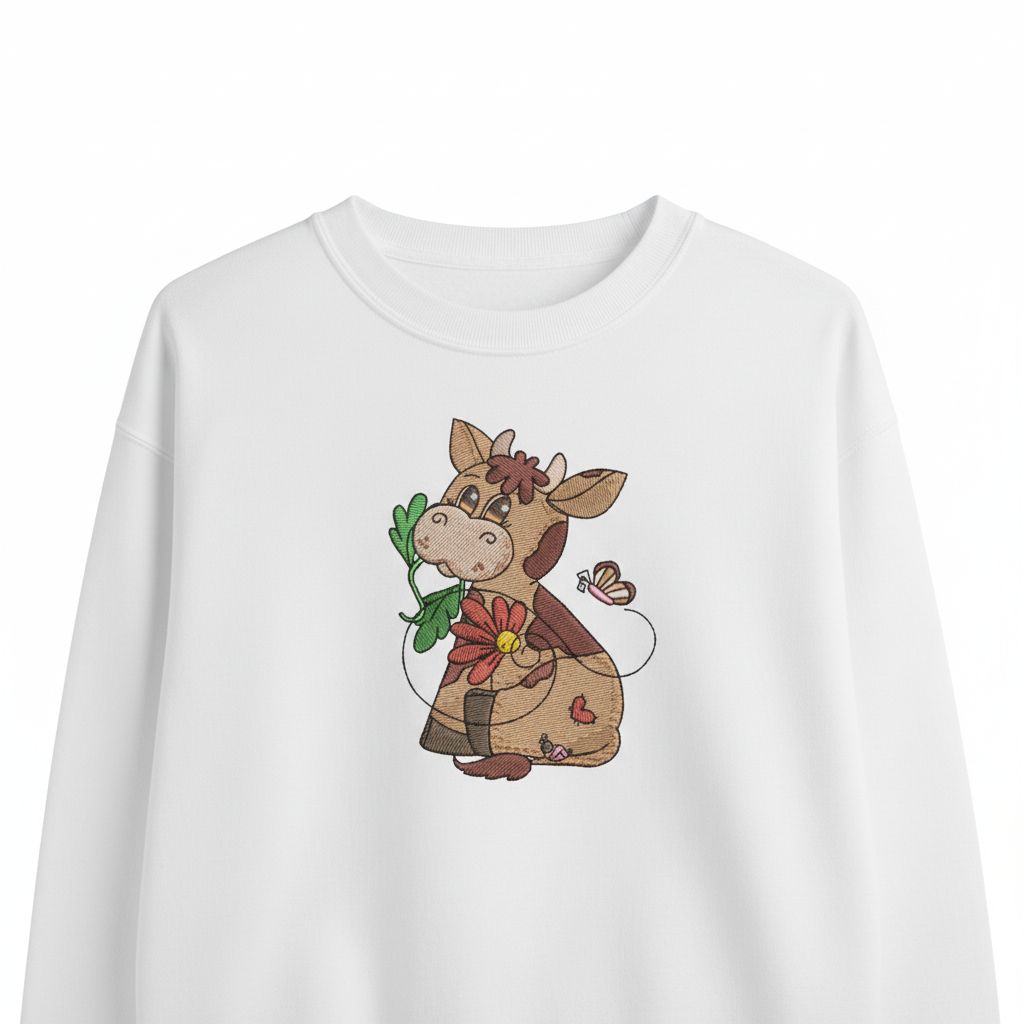 Cow &amp; Butterfly — Premium Embroidered Collection | Hoodie • Sweatshirt • Jute Tote | Original EmbroMania Design